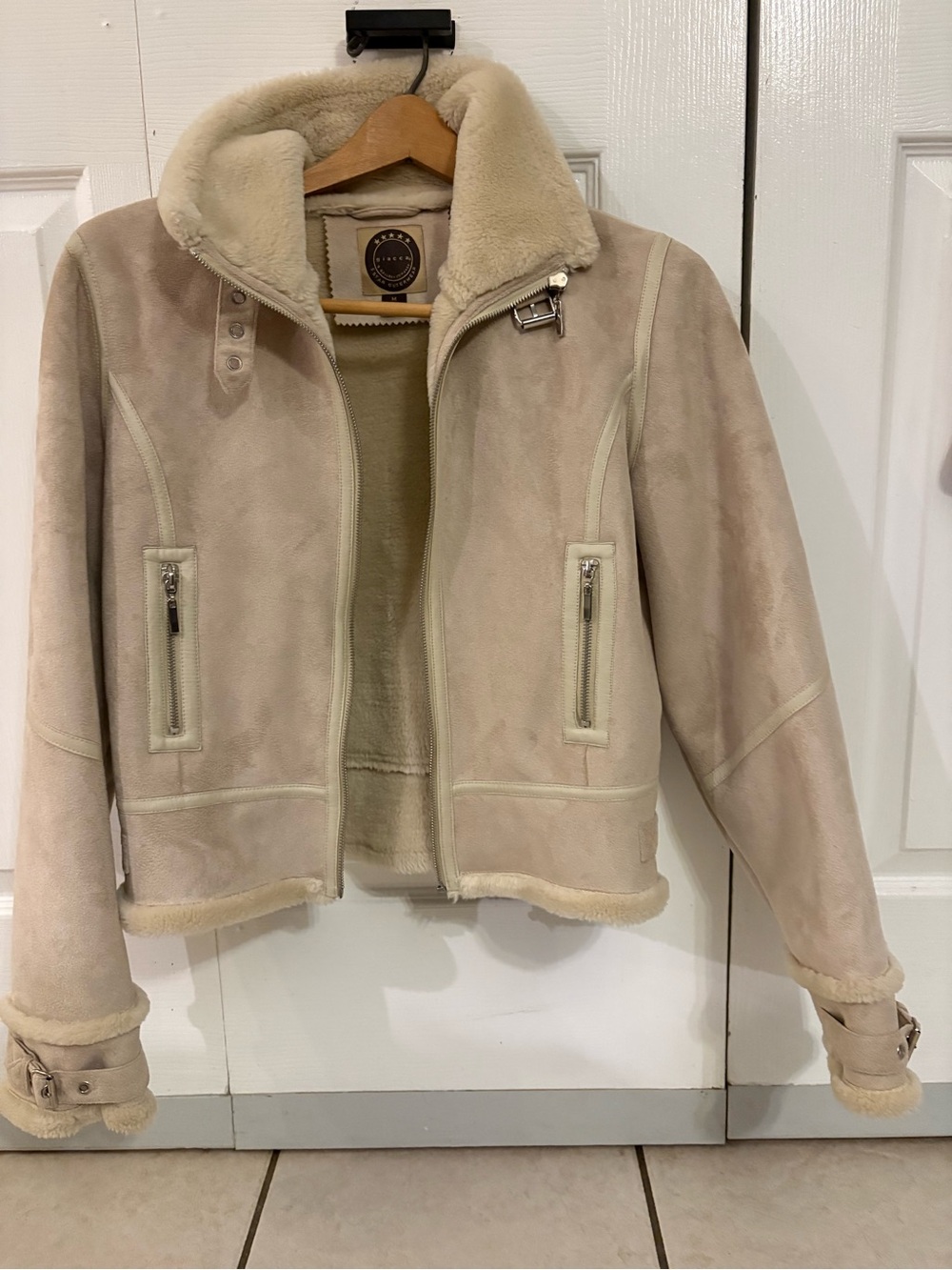giacca Cream Suede Shearling Jacket